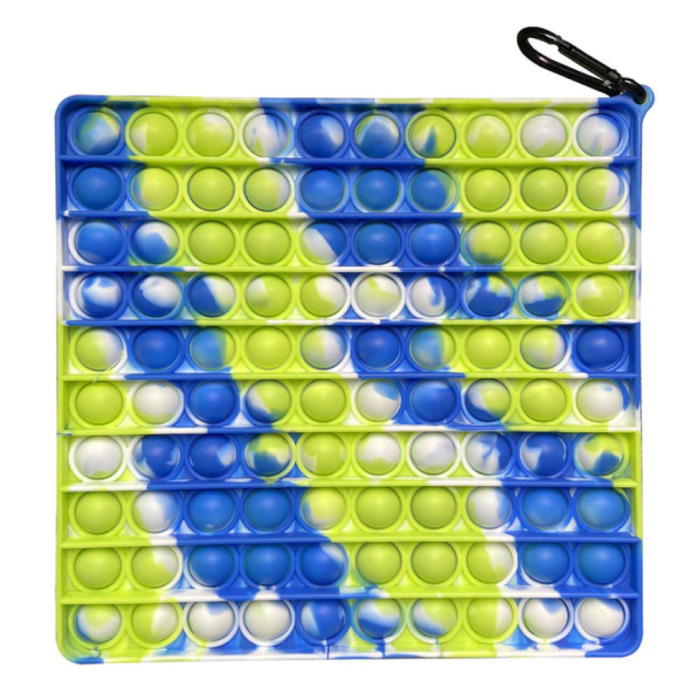 XL Pop It - Giocattolo a bolle antistress extra large da 200 mm, in silicone, quadrato, blu-verde