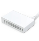 URVNS Estación de carga USB de 10 puertos Cargador de pared de 50 W Cargador doméstico Adaptador de cargador de enchufe Blanco