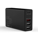 URVNS 4-Port Oplaadstation - PD / QC3.0 / 2.4A - 100W Power Delivery USB Fast Charge - Oplader Muur Stekkerlader Wallcharger AC Thuislader Adapter Zwart