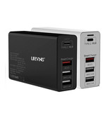 URVNS 4-Port Oplaadstation - PD / QC3.0 / 2.4A - 100W Power Delivery USB Fast Charge - Oplader Muur Stekkerlader Wallcharger AC Thuislader Adapter Zwart