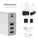 URVNS Station de charge à 4 ports - PD / QC3.0 / 2.4A - Alimentation 100W Charge rapide USB - Chargeur Prise murale Chargeur Chargeur mural Adaptateur de chargeur secteur noir