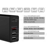 URVNS 4-portowa stacja ładująca - PD / QC3.0 / 2,4A - Zasilanie 100W Szybkie ładowanie USB - ładowarka Ładowarka ścienna Ładowarka ścienna Ładowarka sieciowa AC Adapter czarny