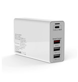 URVNS Estación de carga de 4 puertos - PD / QC3.0 / 2.4A - 100W Suministro de energía Carga rápida USB - Cargador Enchufe de pared Cargador Cargador de pared Adaptador de cargador de CA para el hogar Blanco