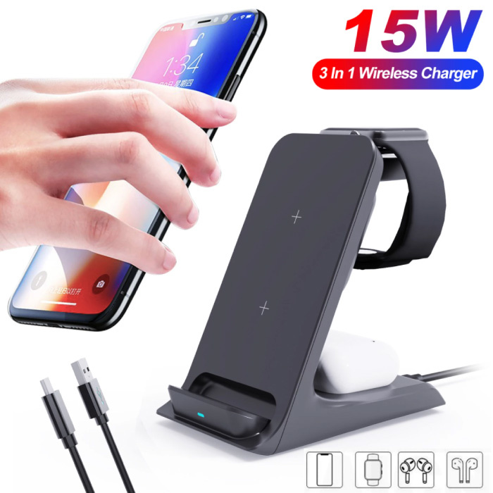 ZUIDID 3 in 1 Oplaadstation - Compatibel met Apple iPhone / iWatch / AirPods -  Charging Dock 15W Wireless Pad Wit