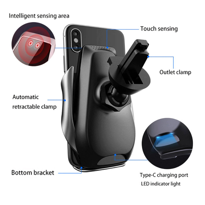 FDGAO Qi Draadloze Autolader 15W - Quick Charge 3.0 - Airvent Clip Oplader Universeel Wireless Car Charging Pad Zilver