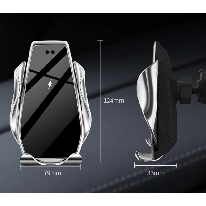 FDGAO Qi Draadloze Autolader 15W - Quick Charge 3.0 - Airvent Clip Oplader Universeel Wireless Car Charging Pad Zilver