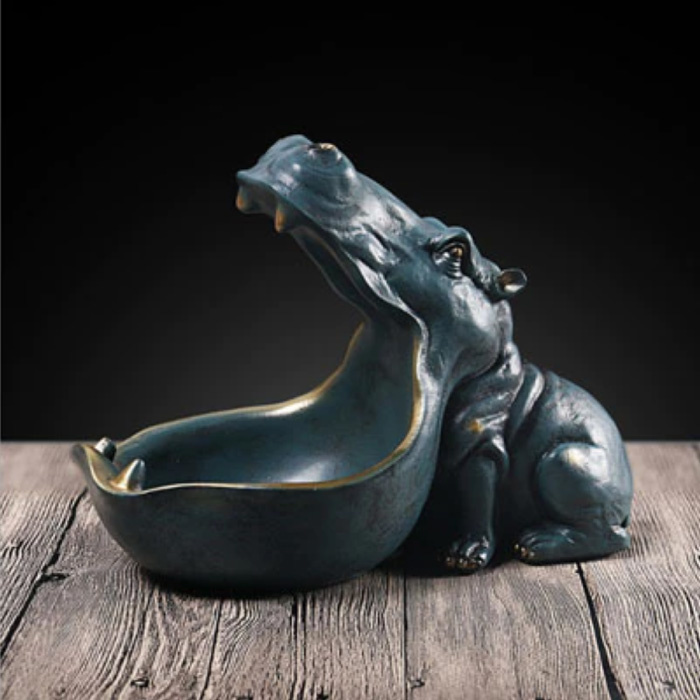 Hipopotam Posąg Breloczek - Wystrój Miniaturowy Ornament Rzeźba z żywicy Biurko Ciemnoniebieski