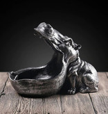 Ermakova Titular de la llave de la estatua del hipopótamo - Decoración miniatura Adorno Resina Escultura Escritorio Plata