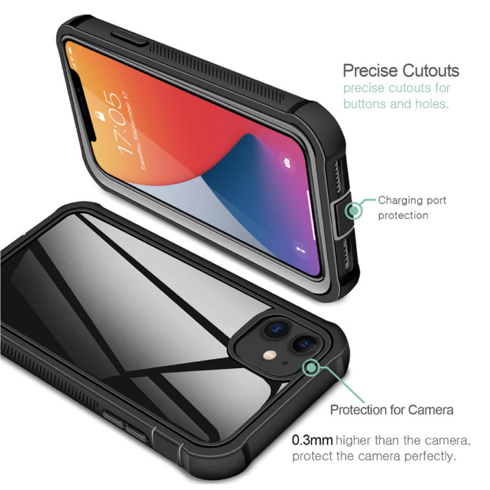 Stuff Certified® Coque iPhone XR 360° Full Body Case Bumper + Protecteur d'écran - Coque Antichoc Noir