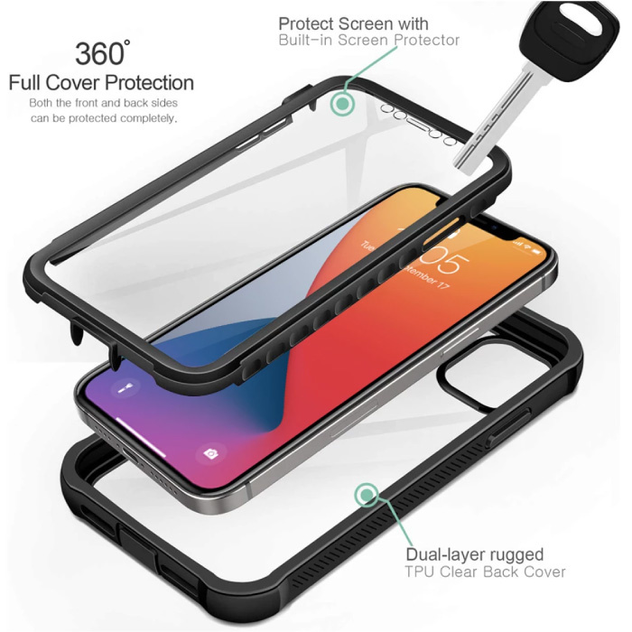 Stuff Certified® iPhone XR 360° Futerał na całą obudowę Bumper Case + folia ochronna na ekran – pokrowiec odporny na wstrząsy, czarny