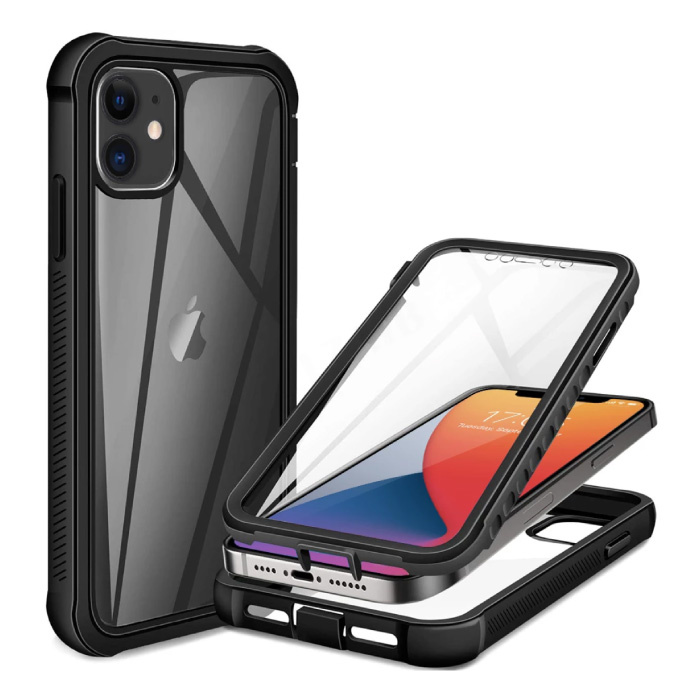 iPhone 12 360 ° Full Body Case Bumper Case + Protector de pantalla - Cubierta a prueba de golpes Negro