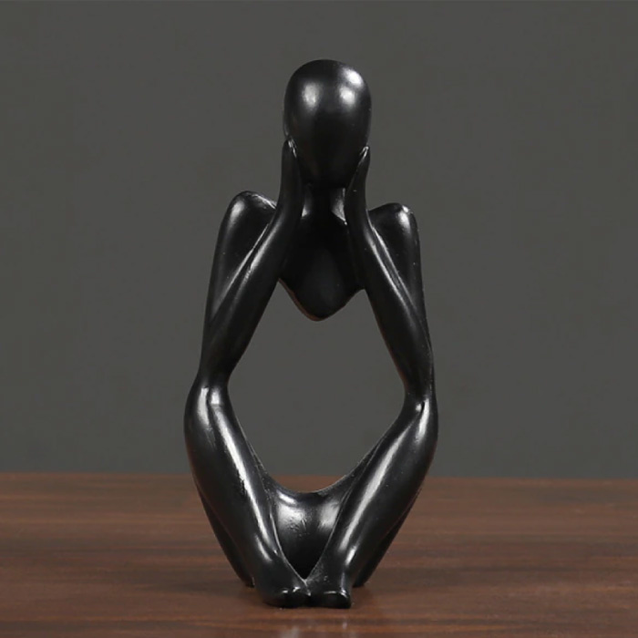 Penseur Sculpture Image Abstraite - Décor Statue Ornement Résine Bureau De Jardin Noir