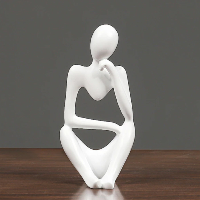 Thinker Sculpture Abstract Image - Decor Statue Ornament Resin Garden Desk White