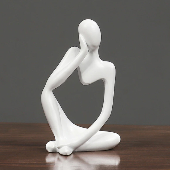 Thinker Sculpture Abstract Image - Decor Statue Ornament Resin Garden Desk White