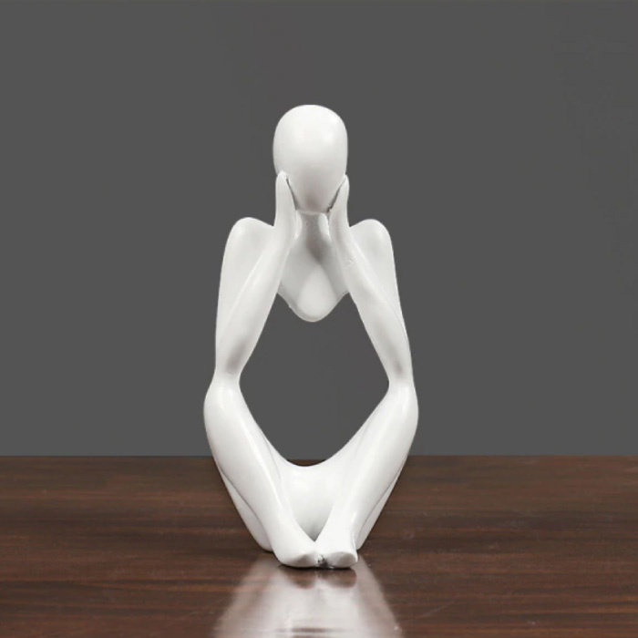 Penseur Sculpture Image Abstraite - Décor Statue Ornement Résine Bureau De Jardin Blanc