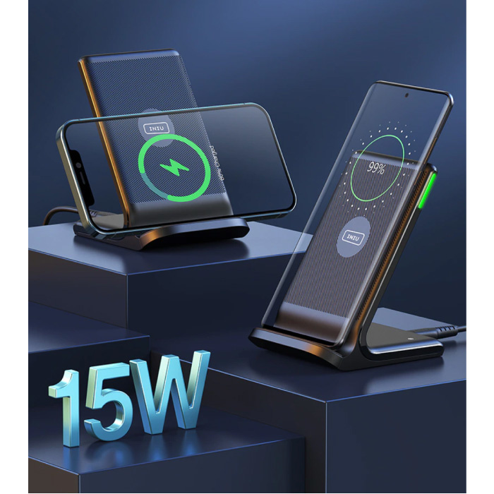 INIU 3 in 1 Charging Station with Charging Cable - Compatible with Apple iPhone / iWatch / AirPods - Charging Dock 15W Wireless Pad Black