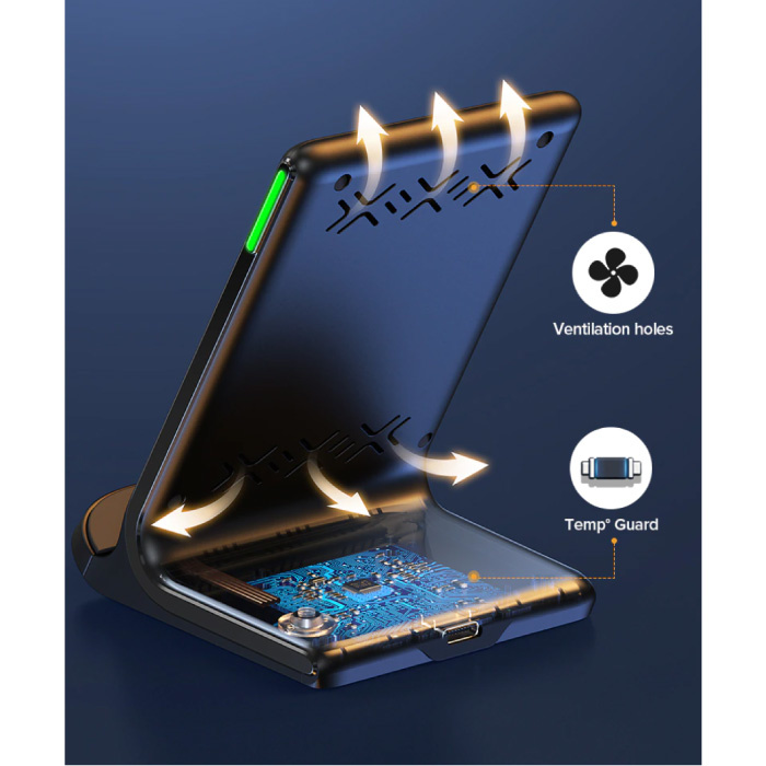 INIU 3 in 1 Charging Station with Charging Cable - Compatible with Apple iPhone / iWatch / AirPods - Charging Dock 15W Wireless Pad Black