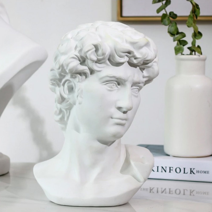 David by Michelangelo - Head Statue Sculpture Decor Ornament Resin Garden Desk White
