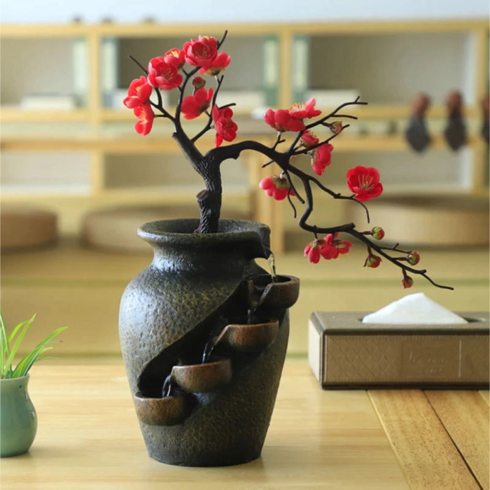 Dekorativer Wasserfall Zen Garten - Pflanzenvase Feng Shui Brunnen Dekor Ornament Decor