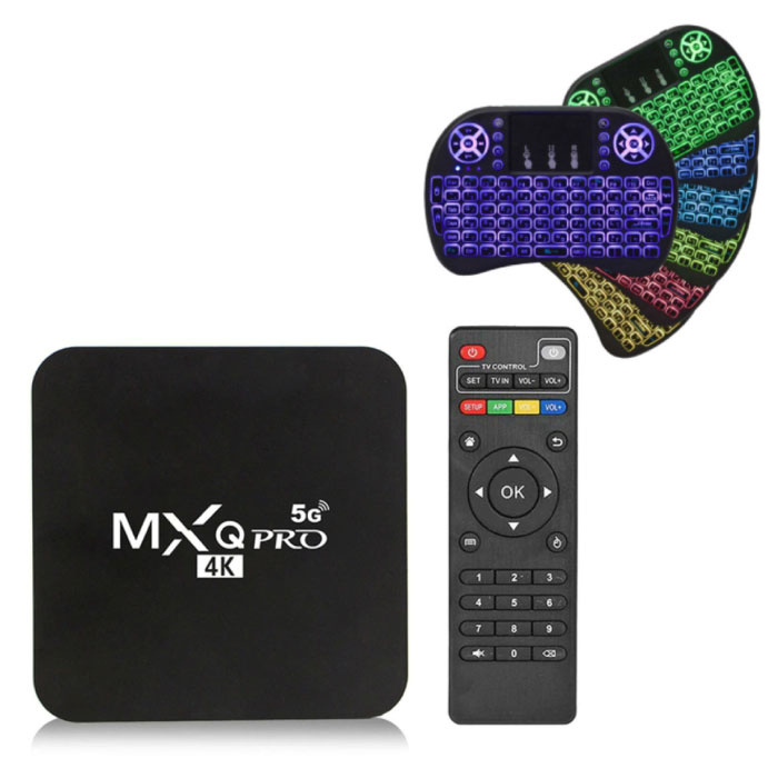 MXQ Pro 4K TV Box avec clavier sans fil RVB - Lecteur multimédia 5G Android Kodi - 1 Go de RAM - 8 Go de stockage