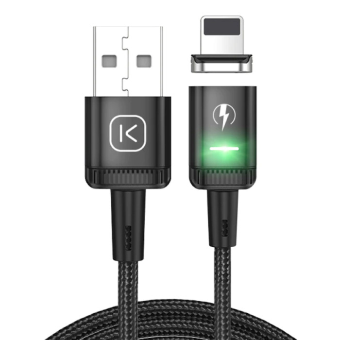 Câble de charge magnétique Lightning pour iPhone 1 mètre avec lumière LED - Câble de données pour chargeur en nylon tressé à charge rapide 3A Android Noir