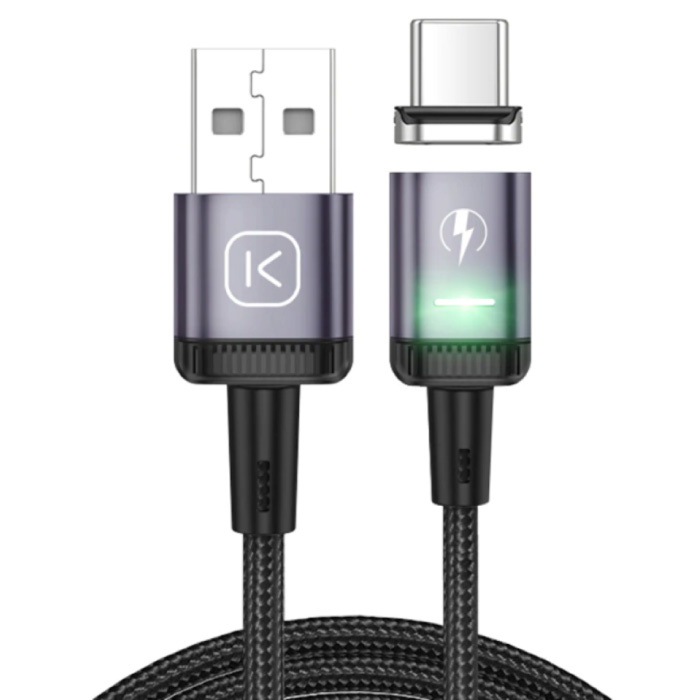 USB-C Magnetic Charging Cable 1 Meter with LED Light - 3A Fast Charging Braided Nylon Charger Data Cable Android Purple