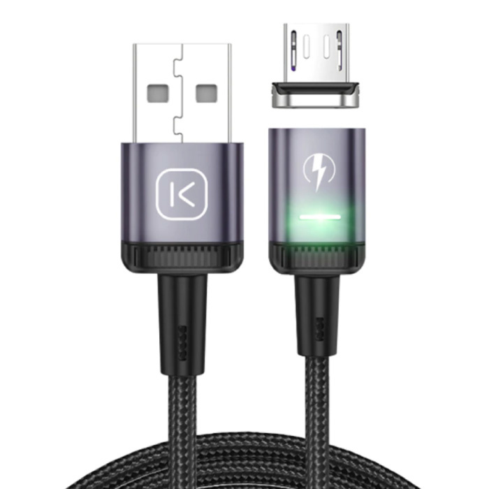 Cable de carga magnético micro USB de 1 metro con luz LED - Cable de datos de cargador de nylon trenzado de carga rápida 3A Android Purple