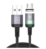 Kuulaa Micro-USB Magnetische Oplaadkabel 2 Meter met LED Lampje - 3A Fast Charging Gevlochten Nylon Oplader Data Kabel Android Paars