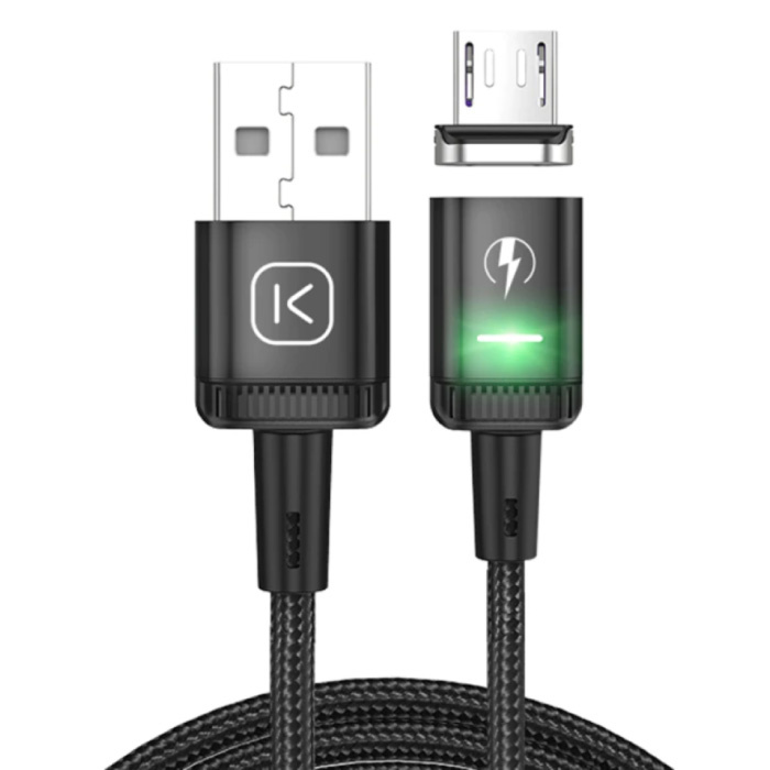 Magnetisches Micro-USB-Ladekabel 2 Meter mit LED-Licht - 3A Schnellladegerät aus geflochtenem Nylon-Ladekabel Android Schwarz
