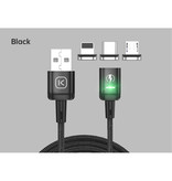 Kuulaa USB-C Magnetic Charging Cable 2 Meters with LED Light - 3A Fast Charging Braided Nylon Charger Data Cable Android Black