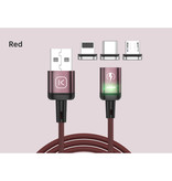 Kuulaa USB-C Magnetische Oplaadkabel 2 Meter met LED Lampje - 3A Fast Charging Gevlochten Nylon Oplader Data Kabel Android Rood