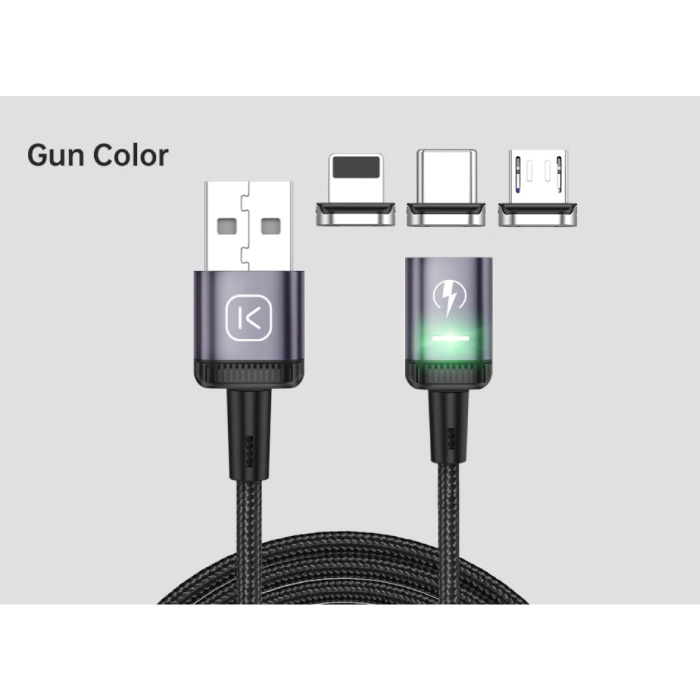 Kuulaa Cable de carga magnético USB-C de 2 metros con luz LED - Cable de datos de cargador de nailon trenzado de carga rápida 3A Android Violeta