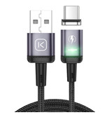 Kuulaa Cable de carga magnético USB-C de 2 metros con luz LED - Cable de datos de cargador de nailon trenzado de carga rápida 3A Android Violeta