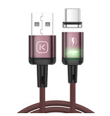 Kuulaa USB-C Magnetic Charging Cable 2 Meters with LED Light - 3A Fast Charging Braided Nylon Charger Data Cable Android Red