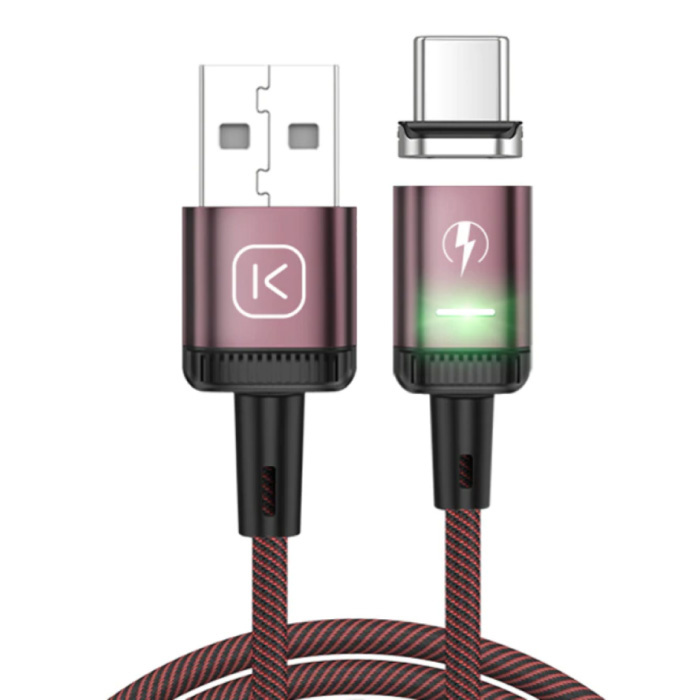 Câble de charge magnétique USB-C 2 mètres avec lumière LED - Câble de données pour chargeur en nylon tressé à charge rapide 3A Android Rouge