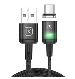 Kuulaa USB-C Magnetic Charging Cable 2 Meters with LED Light - 3A Fast Charging Braided Nylon Charger Data Cable Android Black