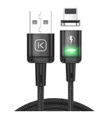Kuulaa Câble de charge magnétique Lightning pour iPhone 2 mètres avec lumière LED - Câble de données pour chargeur en nylon tressé à charge rapide 3A Android Noir