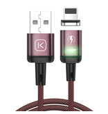 Kuulaa iPhone Lightning Magnetische Oplaadkabel 2 Meter met LED Lampje - 3A Fast Charging Gevlochten Nylon Oplader Data Kabel Android Rood