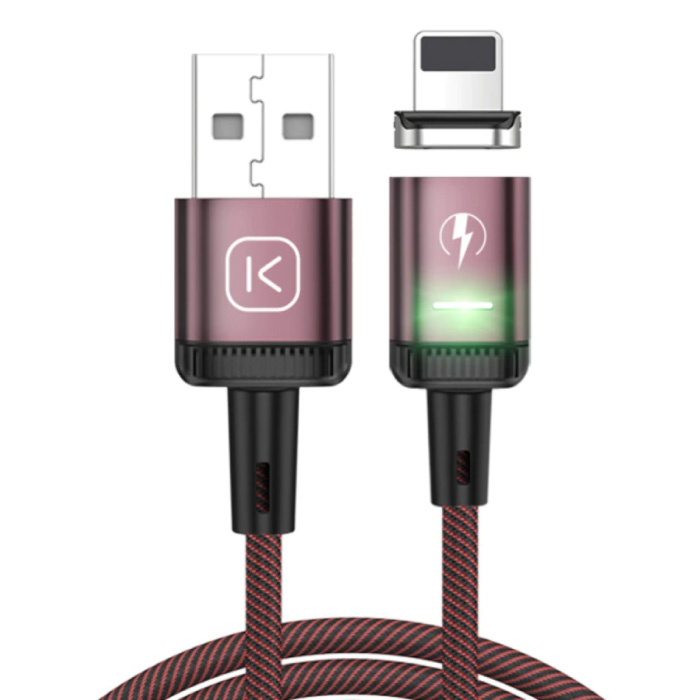 Magnetyczny kabel ładujący Lightning do iPhone'a 2 metry z lampką LED - 3A Szybkie ładowanie Pleciony nylonowy kabel do ładowania Android Czerwony