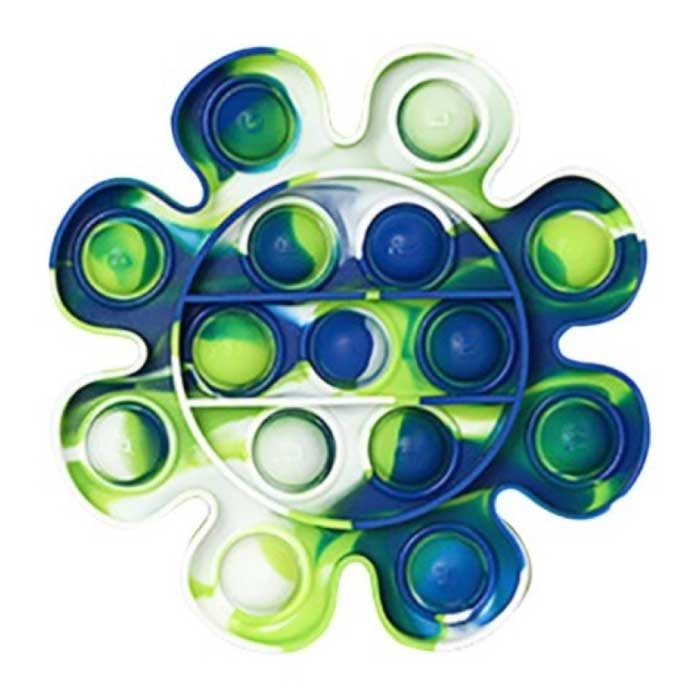 Pop It - Giocattolo antistress Fidget Bubble Toy Fiore in silicone Blu-Bianco-Verde
