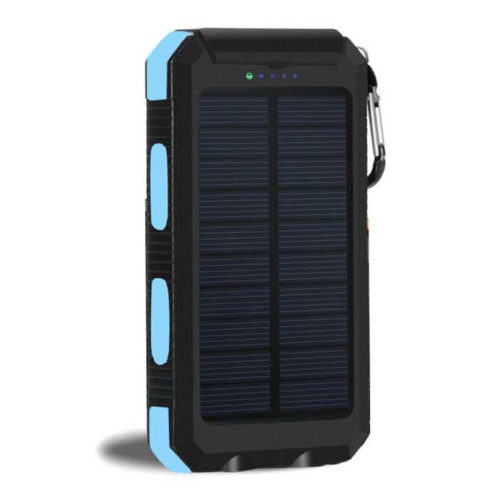 Solar Charger 20.000mAh met Zaklamp - Externe Powerbank Zonnepaneel Noodaccu Batterij Oplader Zon Blauw