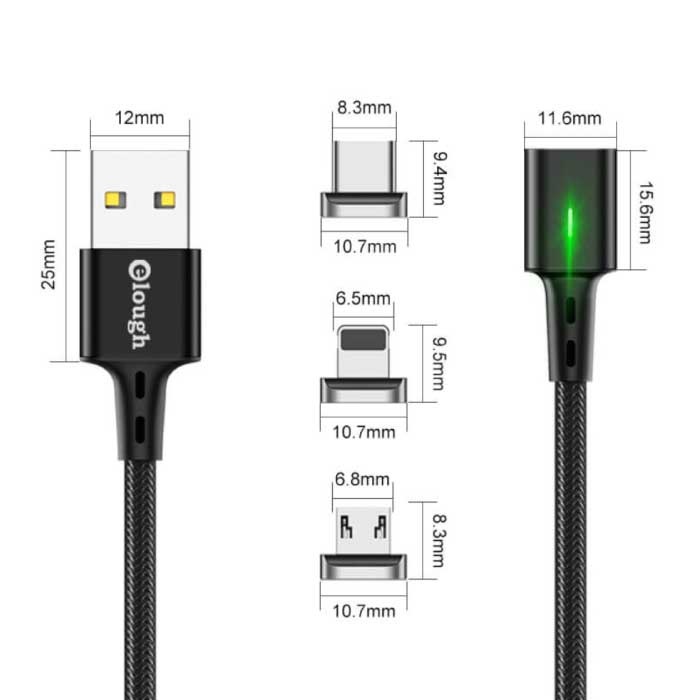 Cavo di ricarica magnetico micro USB 1 metro con luce a LED - Cavo dati per  caricabatterie in nylon intrecciato a ricarica rapida 3A Android grigio