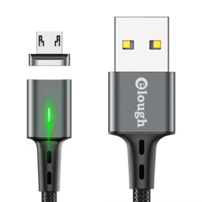 Cable de carga magnético micro USB de 1 metro con luz LED - Cable de datos de cargador de nylon trenzado de carga rápida 3A Android gris