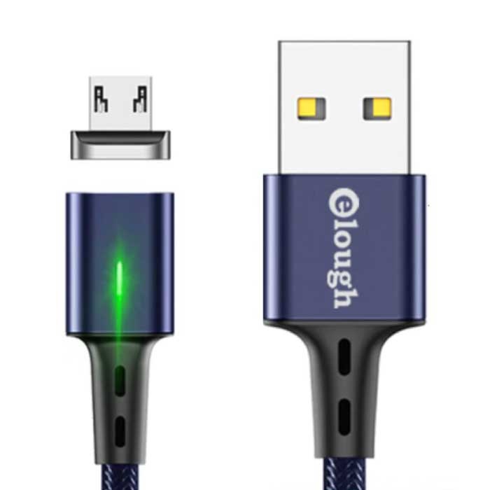 Cable de carga magnético micro USB de 1 metro con luz LED - Cable de datos de cargador de nylon trenzado de carga rápida 3A Android Blue