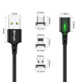 Elough USB-C Magnetic Charging Cable 1 Meter with LED Light - 3A Fast Charging Braided Nylon Charger Data Cable Android Black