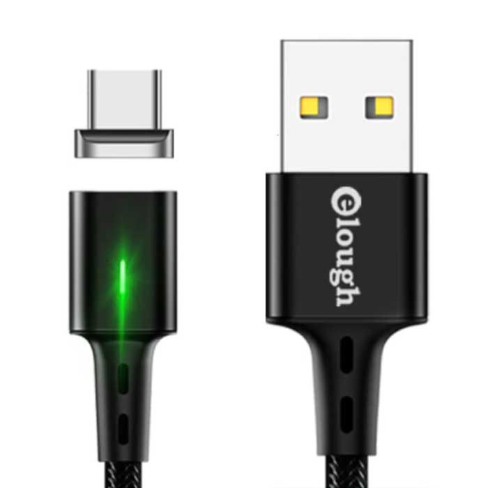 USB-C Magnetic Charging Cable 1 Meter with LED Light - 3A Fast Charging Braided Nylon Charger Data Cable Android Black