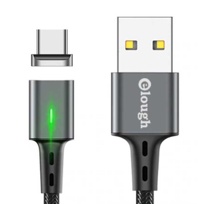 Cable de carga magnético USB-C de 1 metro con luz LED - Cable de datos de cargador de nylon trenzado de carga rápida 3A Android gris