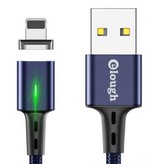 Elough Câble de charge magnétique Lightning pour iPhone 1 mètre avec lumière LED - Câble de données pour chargeur en nylon tressé à charge rapide 3A Android Bleu