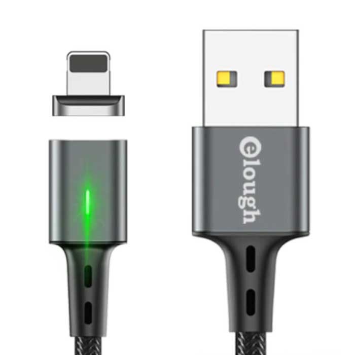 Câble de charge magnétique Lightning pour iPhone 2 mètres avec lumière LED - Câble de données pour chargeur en nylon tressé à charge rapide 3A Android Gris