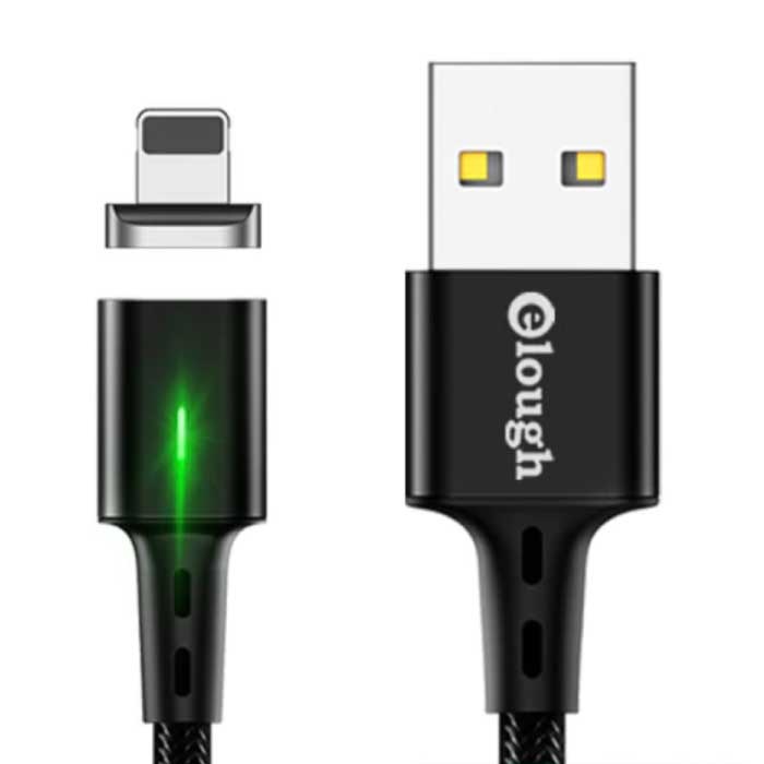 iPhone Lightning Magnetyczny kabel ładujący 2 metry z diodą LED - 3A Szybkie ładowanie Pleciony nylonowy kabel do ładowania Android Czarny